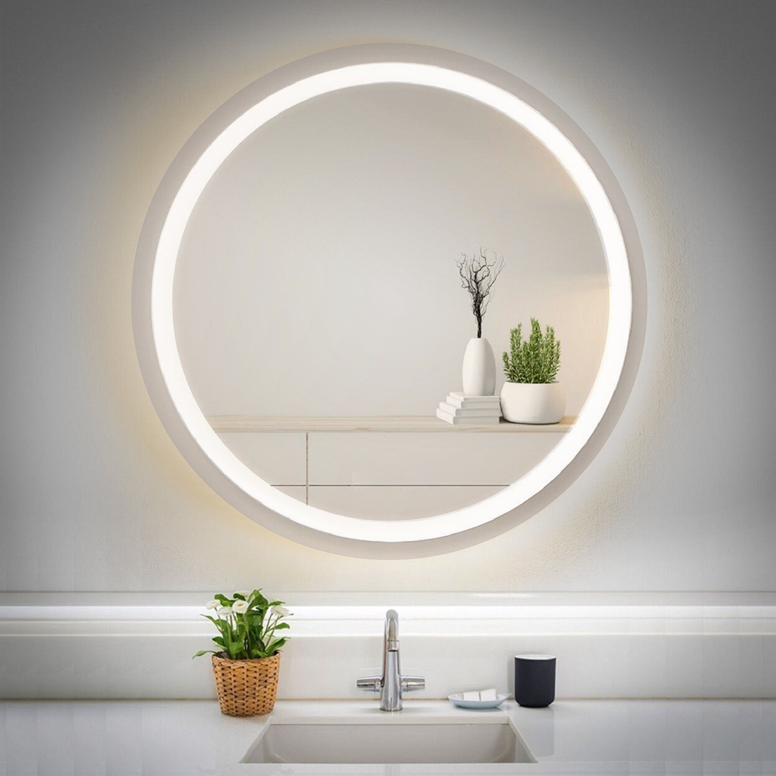 Rounded Warm Light Mirror 80 cm