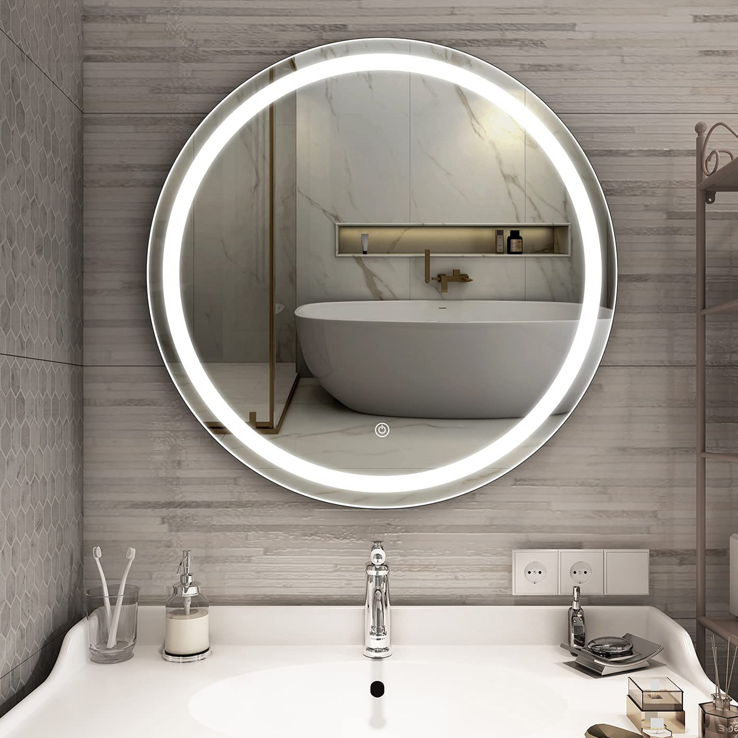 Rounded T White Light Touch Mirror 60 cm